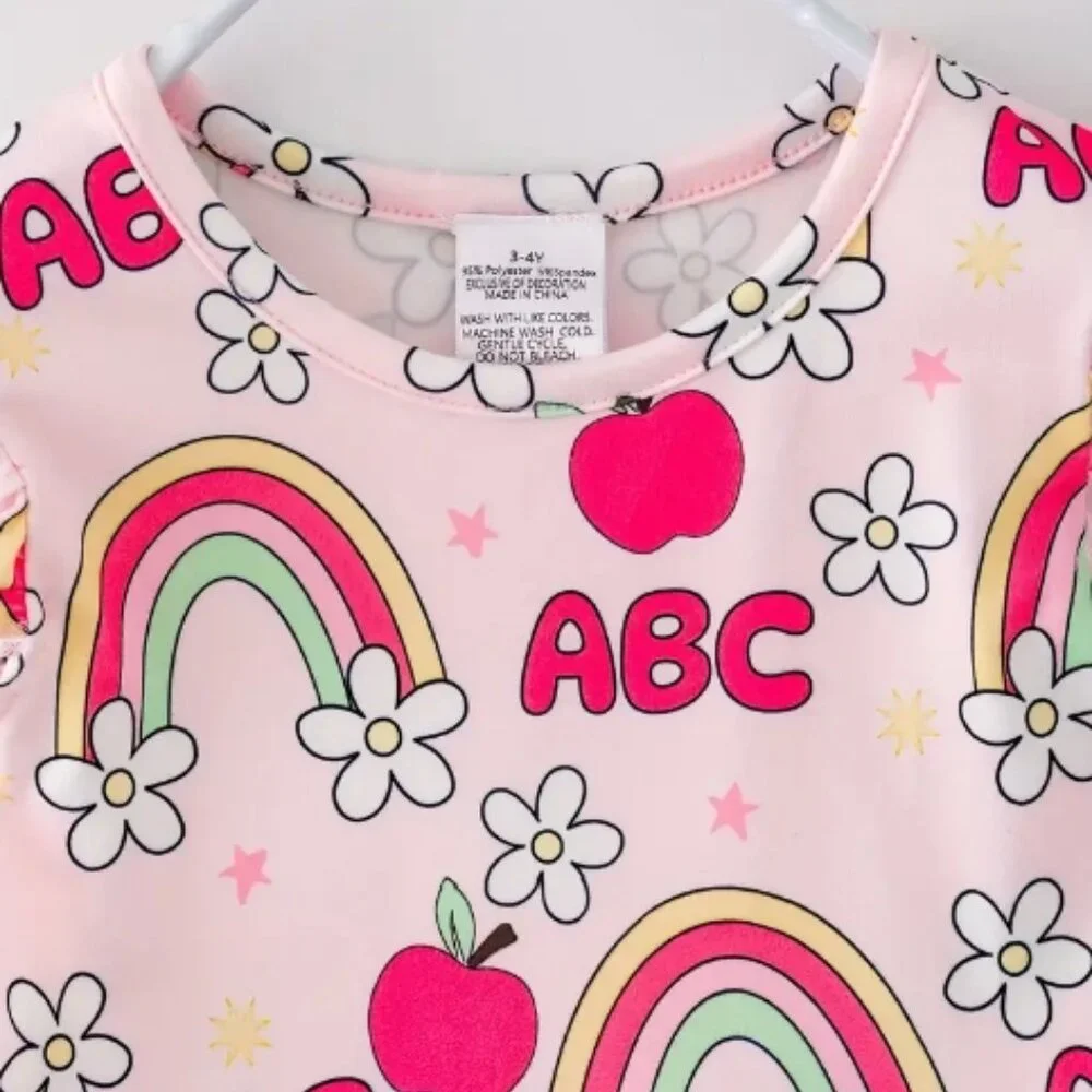 Boutique Back to School Rainbow Apple Girls Sleeveless Pink Dress